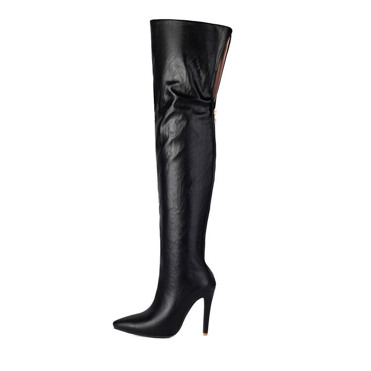 Pointed-toe Back-zip Stiletto-heel Leg-slimming Over-the-knee Patent Leather Boots