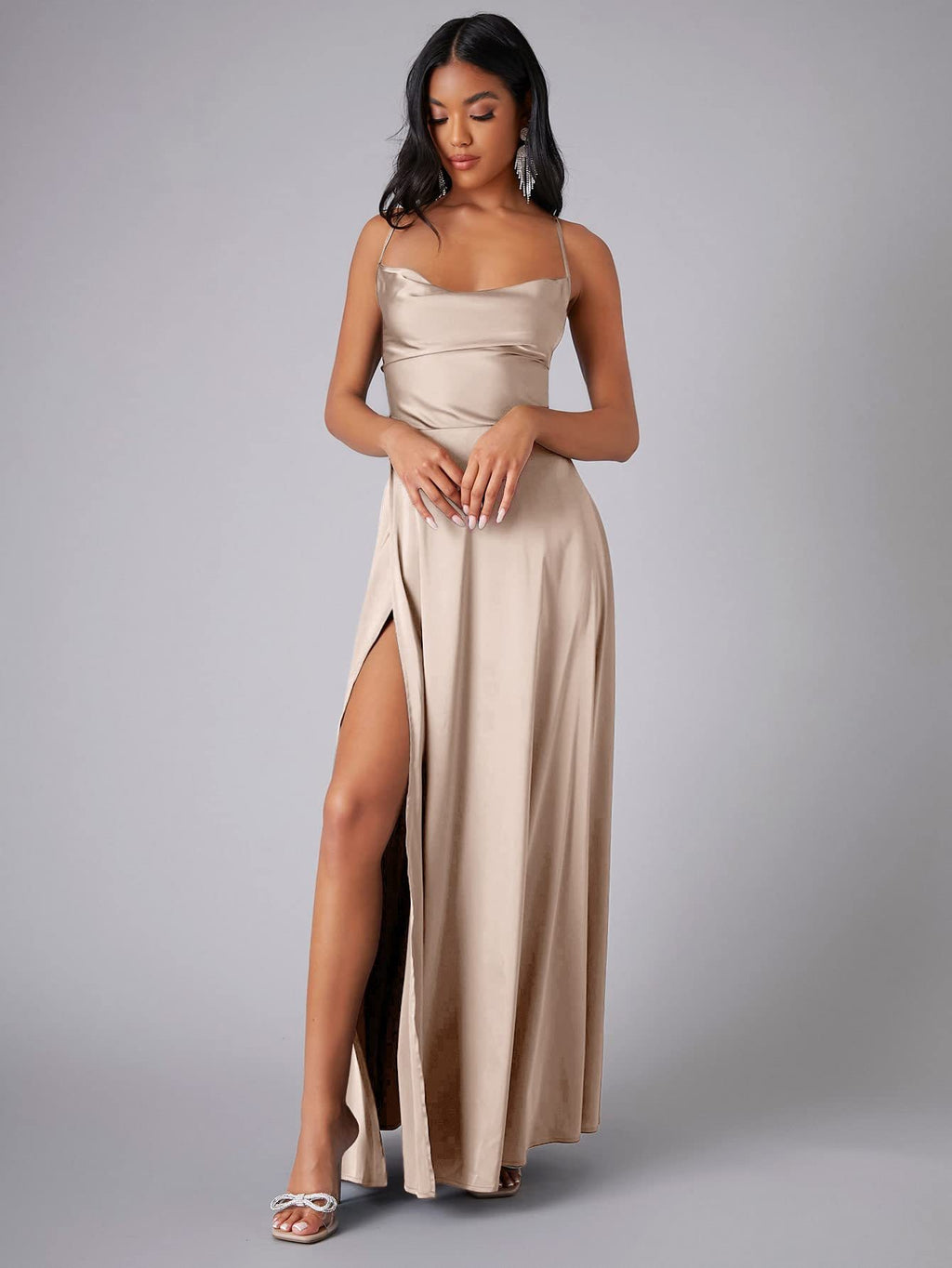 Summer Sexy Slimming Backless Strap Long Split Dress Women's Fashion High Waist Belted Gown V-neck