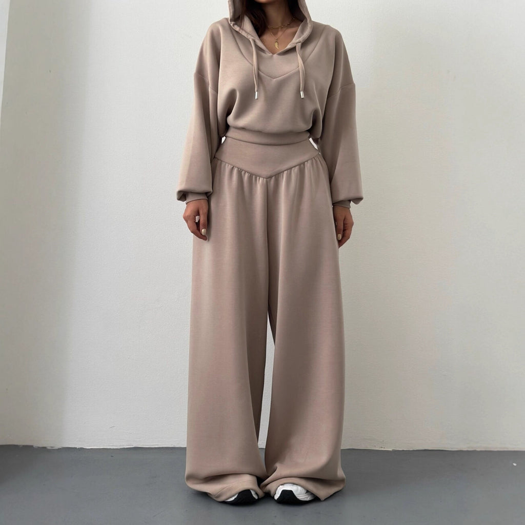 Womens Casual Set V-neck Hoodie Top And Pants