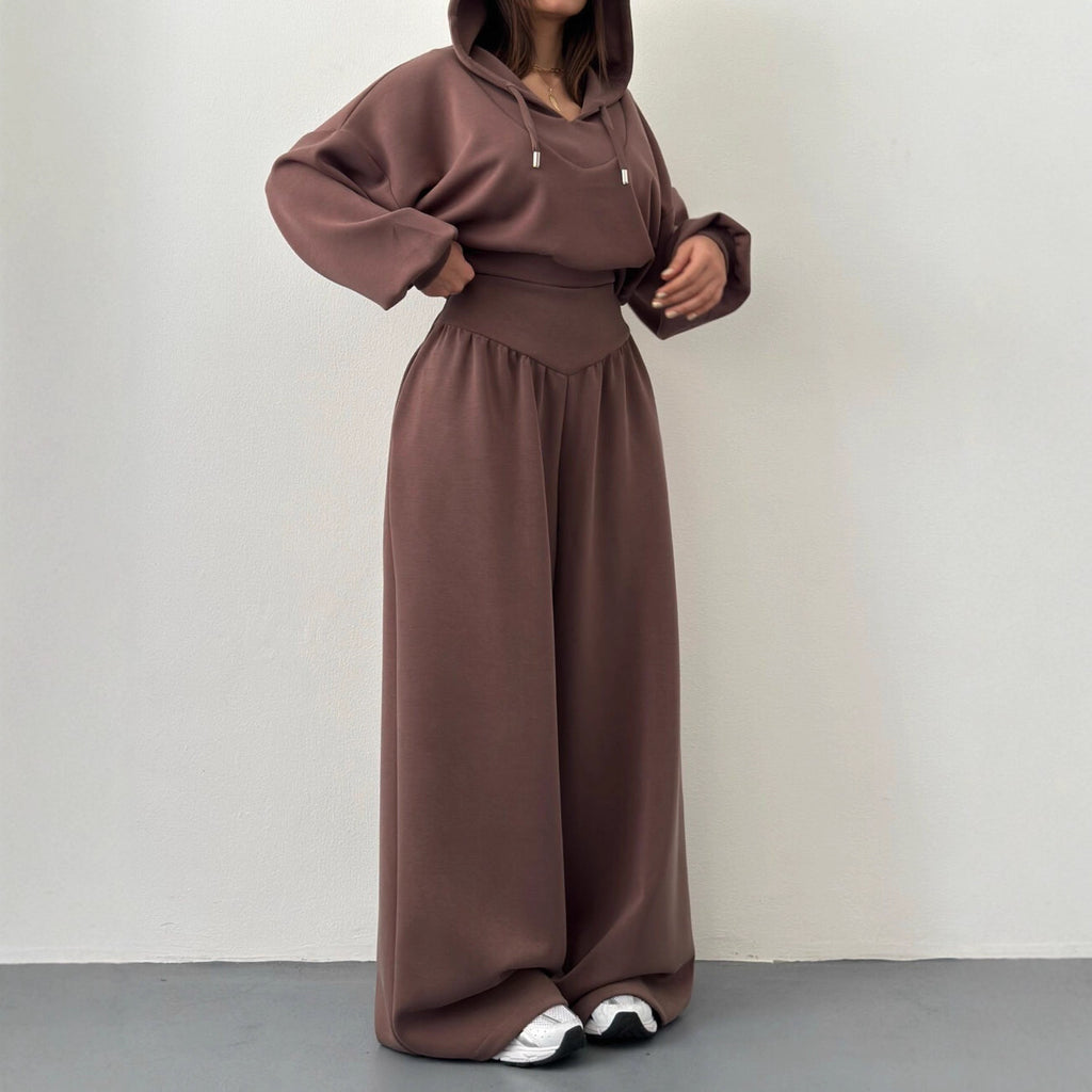 Womens Casual Set V-neck Hoodie Top And Pants