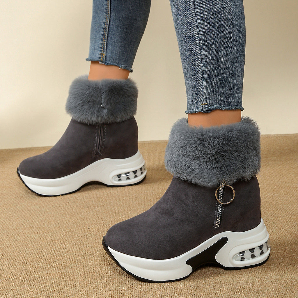 Womens Height-Enhancing Insulated Platform Fleece-Lined Ankle Boots
