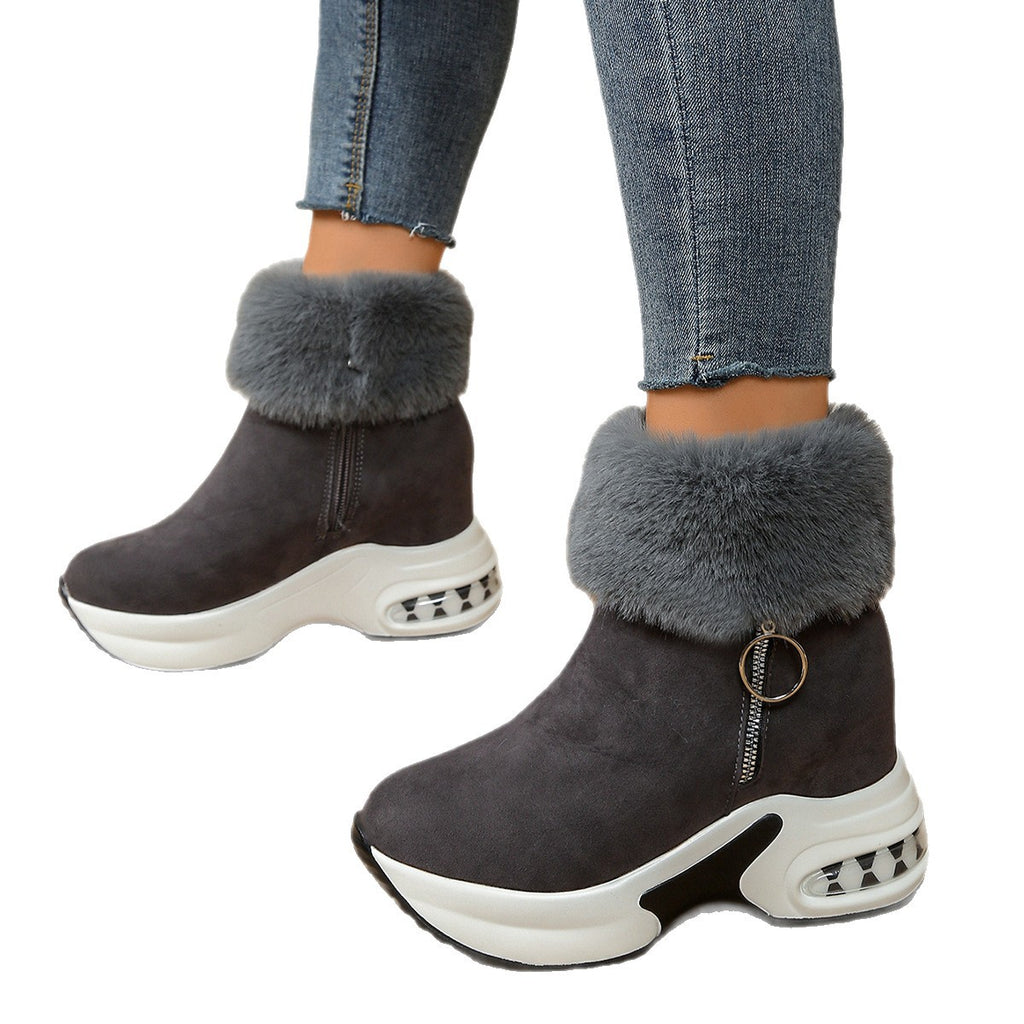 Womens Height-Enhancing Insulated Platform Fleece-Lined Ankle Boots