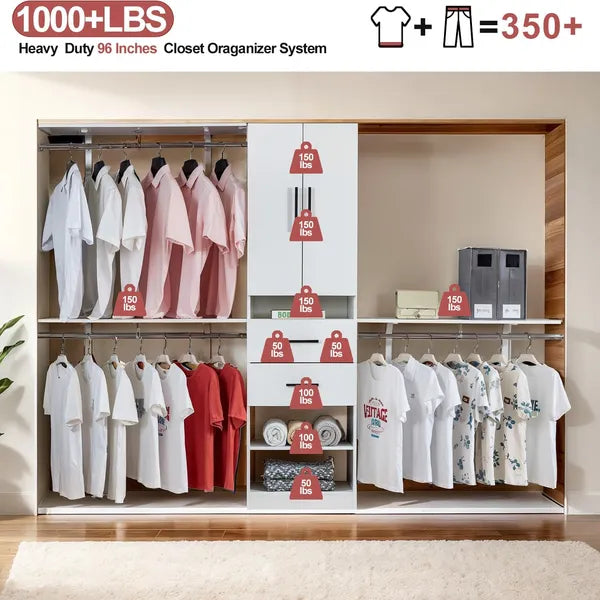 Closet Organizer System, Closet Organizers With Clothing Racks For Hanging Clothes, Closet System With Drawers ,Walk In Closet Organizers And Storage With Shelves, Walk In Closet System