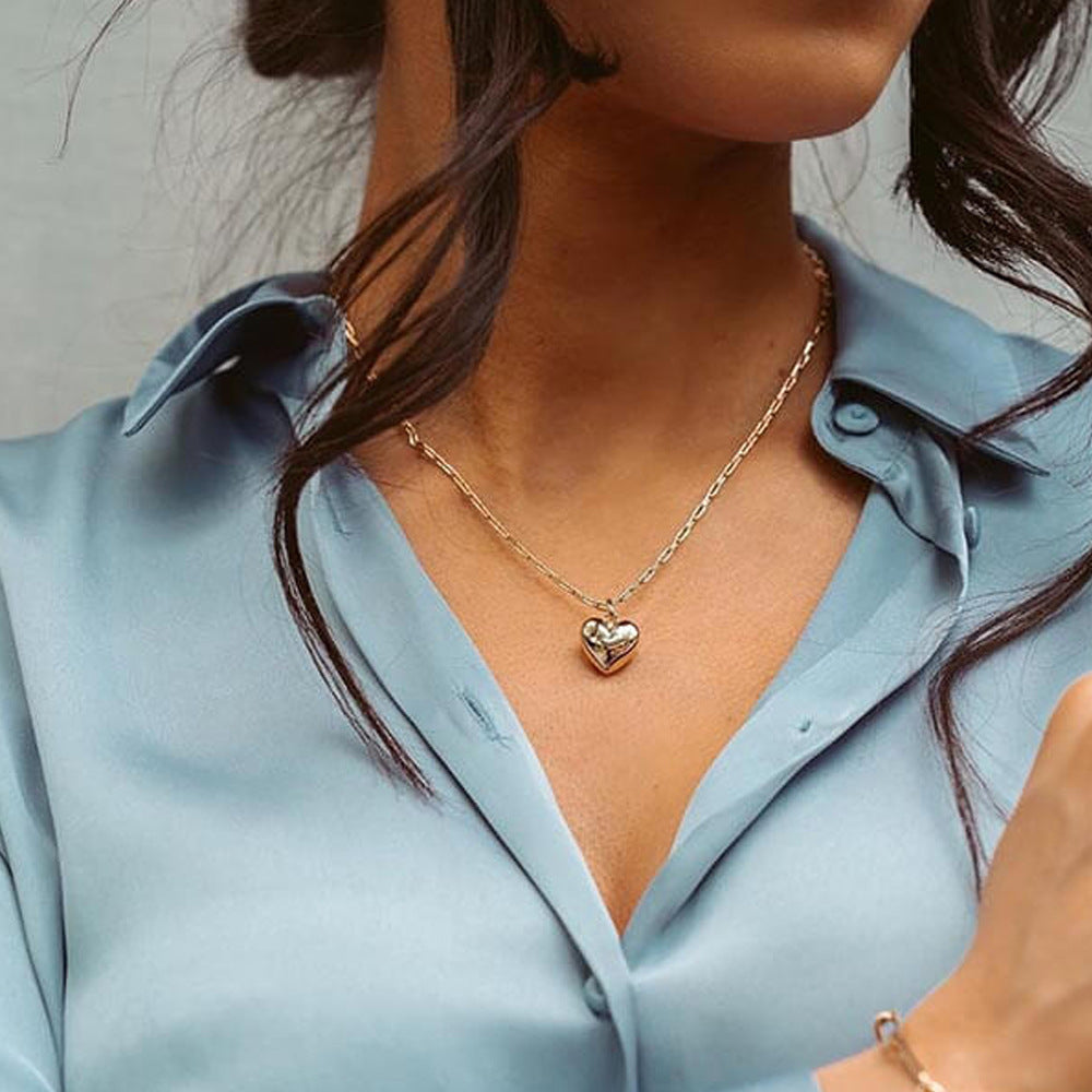 Gold-plated Jessica Puffed Heart Shaped Necklace