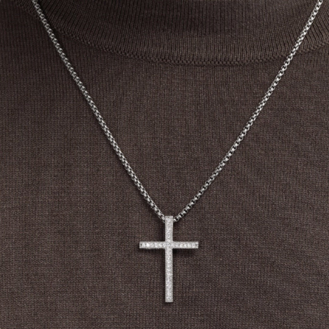 Men's 18K Gold Diamond Cross Necklace