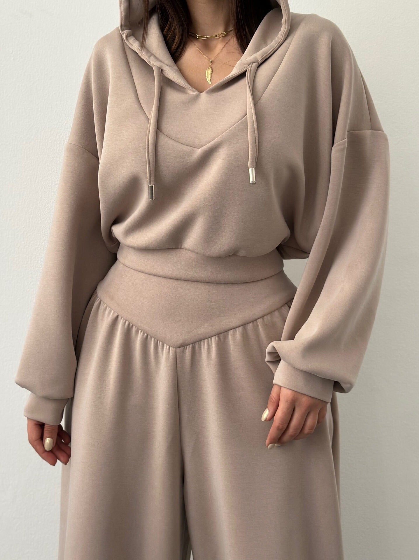 Womens Casual Set V-neck Hoodie Top And Pants