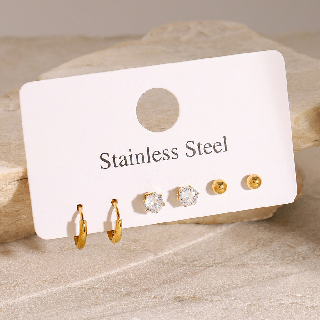 Three Pairs Of Stainless Steel Hoop Earrings For Women