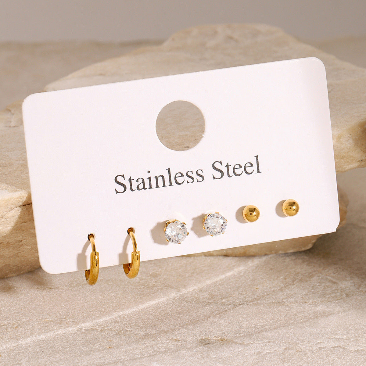 Three Pairs Of Stainless Steel Hoop Earrings For Women