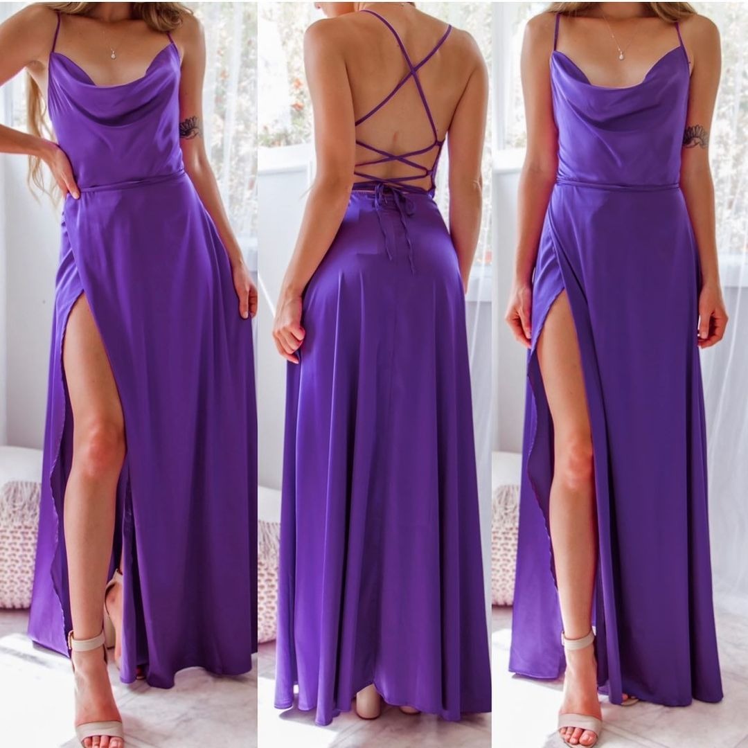 Summer Sexy Slimming Backless Strap Long Split Dress Women's Fashion High Waist Belted Gown V-neck