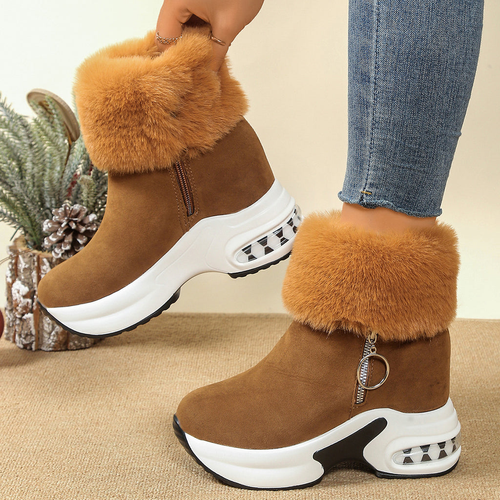 Womens Height-Enhancing Insulated Platform Fleece-Lined Ankle Boots