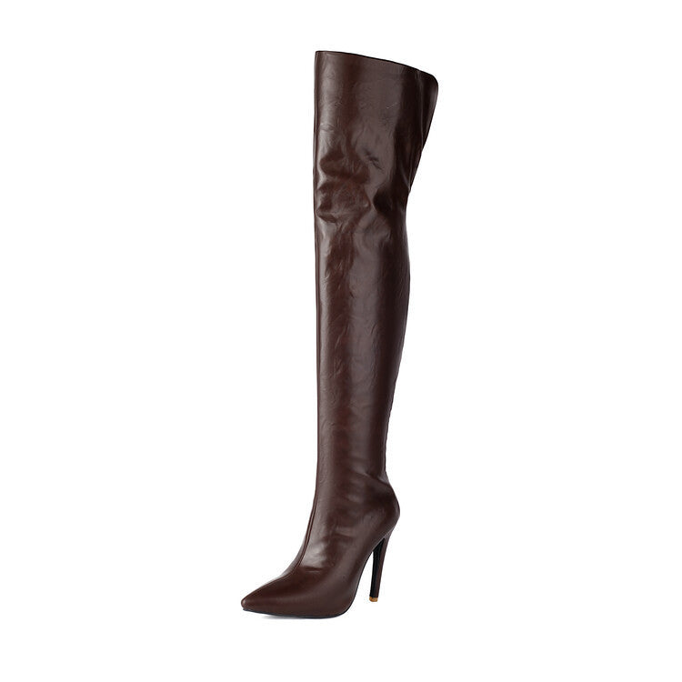 Pointed-toe Back-zip Stiletto-heel Leg-slimming Over-the-knee Patent Leather Boots