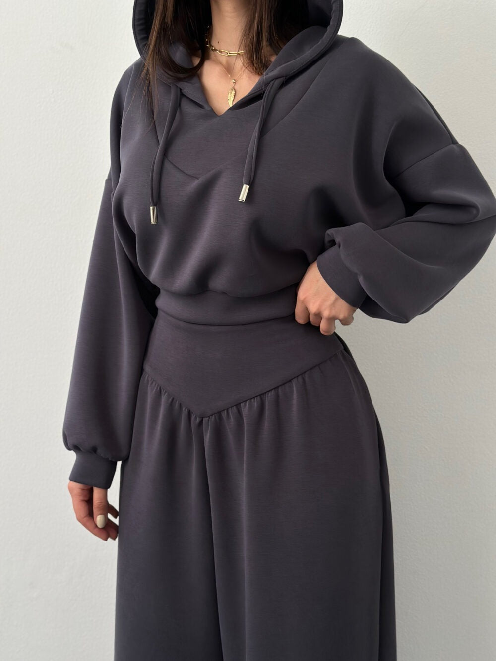 Womens Casual Set V-neck Hoodie Top And Pants